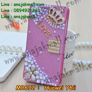 M2672-04 เคสฝาพับคริสตัล Huawei Y6ii ลายมงกุฏรัก I