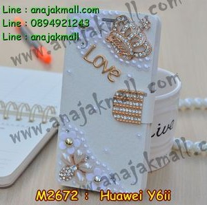 M2672-06 เคสฝาพับคริสตัล Huawei Y6ii ลายมงกุฏรัก III