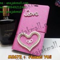 M2672-13 เคสฝาพับคริสตัล Huawei Y6ii ลาย Love Heart