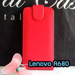 M1102-02 เคสหนังเปิดขึ้น-ลง Lenovo A680 สีแดง