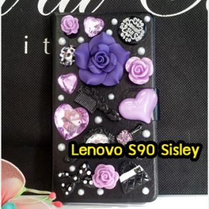 M1350-01 เคสฝาพับประดับ Lenovo S90 Sisley ลายกุหลาบม่วง