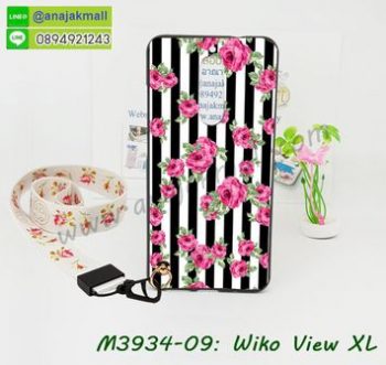 M3934-09 เคสยาง Wiko View XL ลาย Flower V01 พร้อมสายคล้องมือ