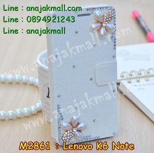 M2861-16 เคสฝาพับคริสตัล Lenovo K6 Note ลาย Two Flower III