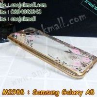 M2988-01 เคสยาง Samsung Galaxy A8 ลายดอกไม้ ขอบทอง