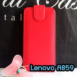 M1089-04 เคสหนังเปิดขึ้น-ลง Lenovo A859 สีแดง