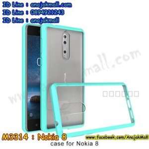 M3314-02 เคสกันกระแทกหลังอะคริลิคใส Nokia 8 ขอบสีเขียว