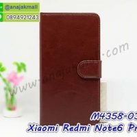 M4358-03 เคสฝาพับไดอารี่ Xiaomi Redmi Note6 Pro สีน้ำตาล