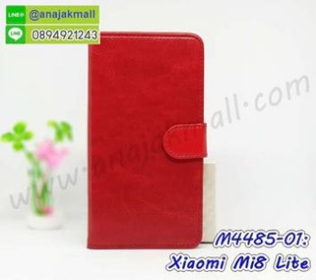 M4485-01 เคสฝาพับไดอารี่ Xiaomi Mi8 Lite สีแดงเข้ม