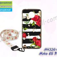 M4326-01 เคสยาง Moto E5 Plus ลาย Flower V03 พร้อมสายคล้องคอ