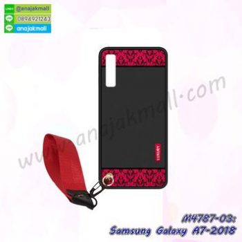 M4787-03 เคสยาง Samsung Galaxy A7-2018 ลาย Red Luxury พร้อมสายคล้องมือ