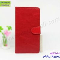 M5186-01 เคสฝาพับไดอารี่ OPPO Realme3 สีแดงเข้ม