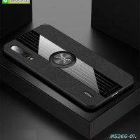 M5266-01 เคส Xiaomi Mi9 lite ขอบยางหลังแหวนลายหนัง สีดำ