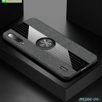 M5266-04 เคส Xiaomi Mi9 lite ขอบยางหลังแหวนลายหนัง สีเทา