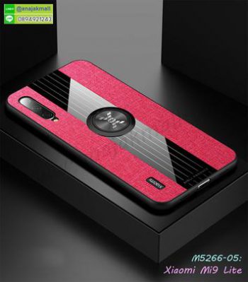 M5266-05 เคส Xiaomi Mi9 lite ขอบยางหลังแหวนลายหนัง สีแดง