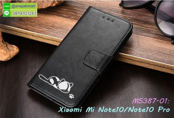 M5387-01 เคสฝาพับ Xiaomi Mi Note10 ลายแมว สีดำ