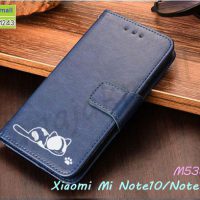 M5387-02 เคสฝาพับ Xiaomi Mi Note10 ลายแมว สีน้ำเงิน