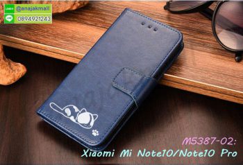 M5387-02 เคสฝาพับ Xiaomi Mi Note10 ลายแมว สีน้ำเงิน