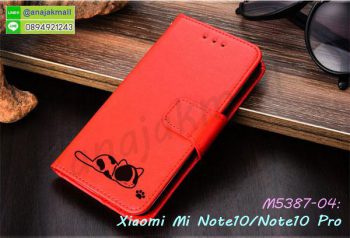 M5387-04 เคสฝาพับ Xiaomi Mi Note10 ลายแมว สีแดง