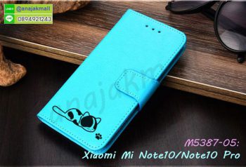 M5387-05 เคสฝาพับ Xiaomi Mi Note10 ลายแมว สีฟ้า