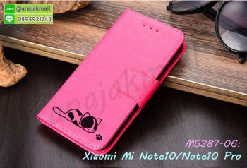 M5387-06 เคสฝาพับ Xiaomi Mi Note10 ลายแมว สีชมพู