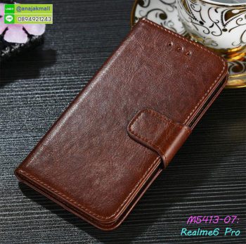M5413-07 เคสฝาพับ Realme6 Pro สีน้ำตาล