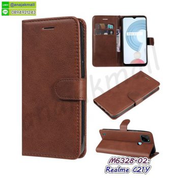 M6328-02 เคส realme c21y หนังฝาพับ สีน้ำตาล