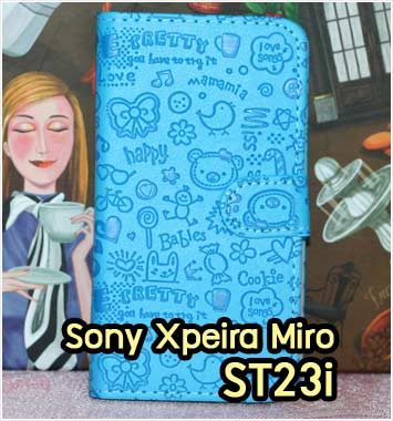 M588-05 เคสฝาพับ Sony Xperia Miro ลายแม่มดน้อย สีฟ้า