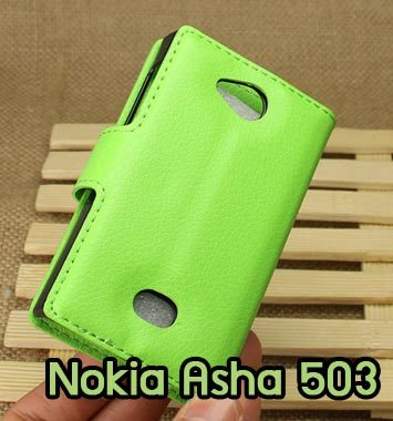 M744-02 เคสฝาพับ Nokia Asha 503 สีเขียว