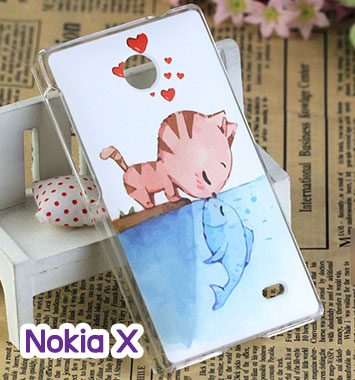 M748-05 เคสแข็ง Nokia X ลาย Cat & Fish