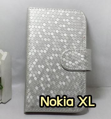 M918-02 เคสฝาพับ Nokia XL ลายเพชร สีเงิน
