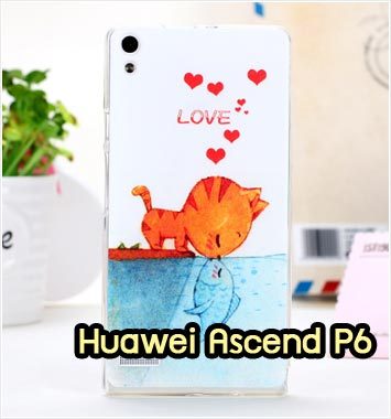 M931-10 เคสซิลิโคน Huawei Ascend P6 ลาย Cat & Fish