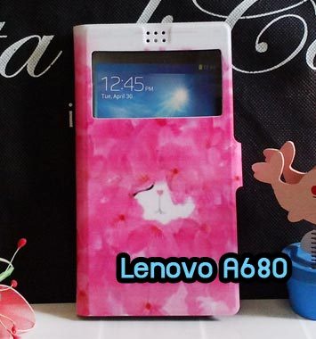 M988-04 เคสฝาพับโชว์เบอร์ Lenovo A680 ลาย Flower Cat