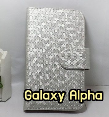 M1030-06 เคสฝาพับ Samsung Galaxy Alpha ลายเพชรสีเงิน