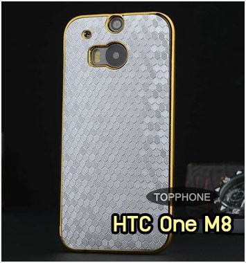 M1049-04 เคสลายเพชร HTC One M8 สีเงิน