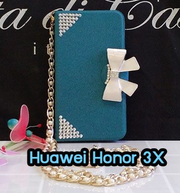 M1044-02 เคสฝาพับ Huawei Honor 3X สีเขียวฟ้า