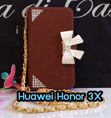 M1044-03 เคสฝาพับ Huawei Honor 3X สีน้ำตาล