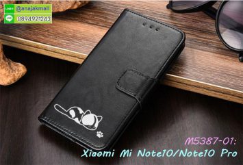M5387-01 เคสฝาพับ Xiaomi Mi Note10 ลายแมว สีดำ