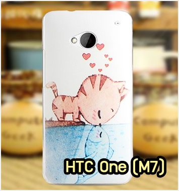 M1141-04 เคสแข็ง HTC One M7 ลาย Cat & Fish