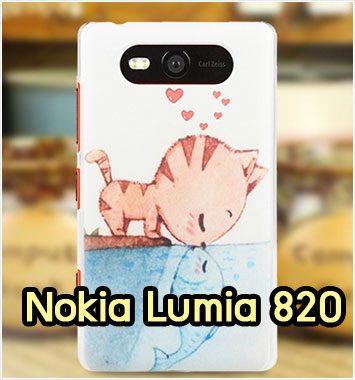 M1142-04 เคสแข็ง Nokia Lumia 820 ลาย Cat & Fish
