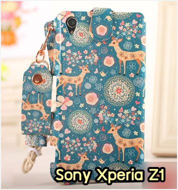 M963-03 ซองหนัง Sony Xperia Z1 ลาย Blue Deer