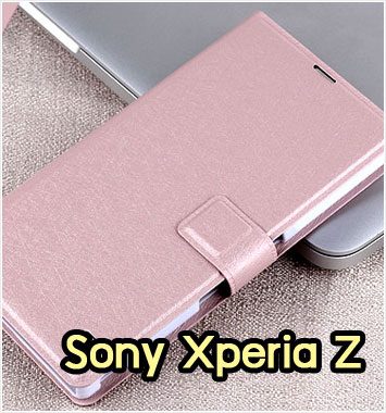 M1124-02 เคสหนังฝาพับ Sony Xperia Z สีชมพู