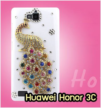 M1143-05 เคสประดับ Huawei Honor 3C ลายนกยูงหลากสี