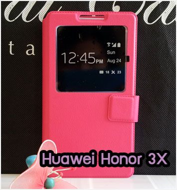 M1145-02 เคสโชว์เบอร์ Huawei Honor 3X สีกุหลาบ