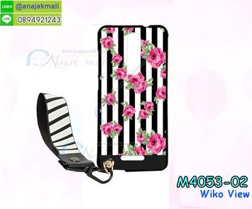 M4053-02 เคสยาง Wiko View ลาย Flower V01 พร้อมสายคล้องมือ