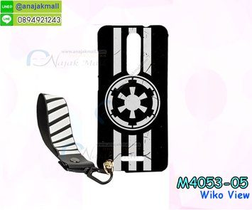 M4053-05 เคสยาง Wiko View ลาย Black 02 พร้อมสายคล้องมือ