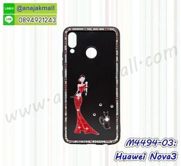 M4494-03 เคสขอบยาง Huawei Nova3 แต่งคริสตัลลาย Lady Cat