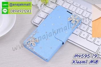 M4595-19 เคสหนัง Xiaomi Mi8 แต่งคริสตัลฟรุ้งฟริ้งลาย Flower IV