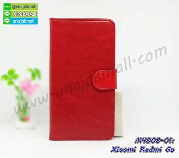 M4808-01 เคสฝาพับไดอารี่ Xiaomi Redmi Go สีแดงเข้ม