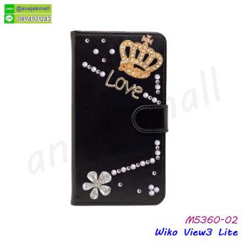 M5360-02 เคสฝาพับ Wiko View3 lite แต่งคริสตัลฟรุ้งฟริ้ง ลาย 02