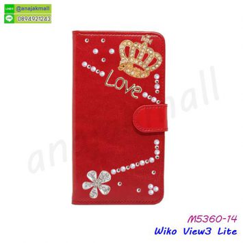 M5360-14 เคสฝาพับ Wiko View3 lite แต่งคริสตัลฟรุ้งฟริ้ง ลาย 14